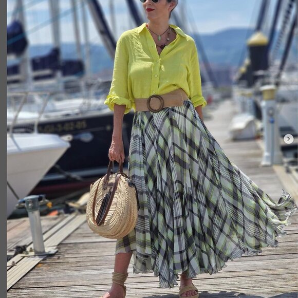 ZARA $159 PRINTED MIDI SKIRT ZW COLLECTION Green / Ecru | 2990/152 NWT S M L - Picture 2 of 7